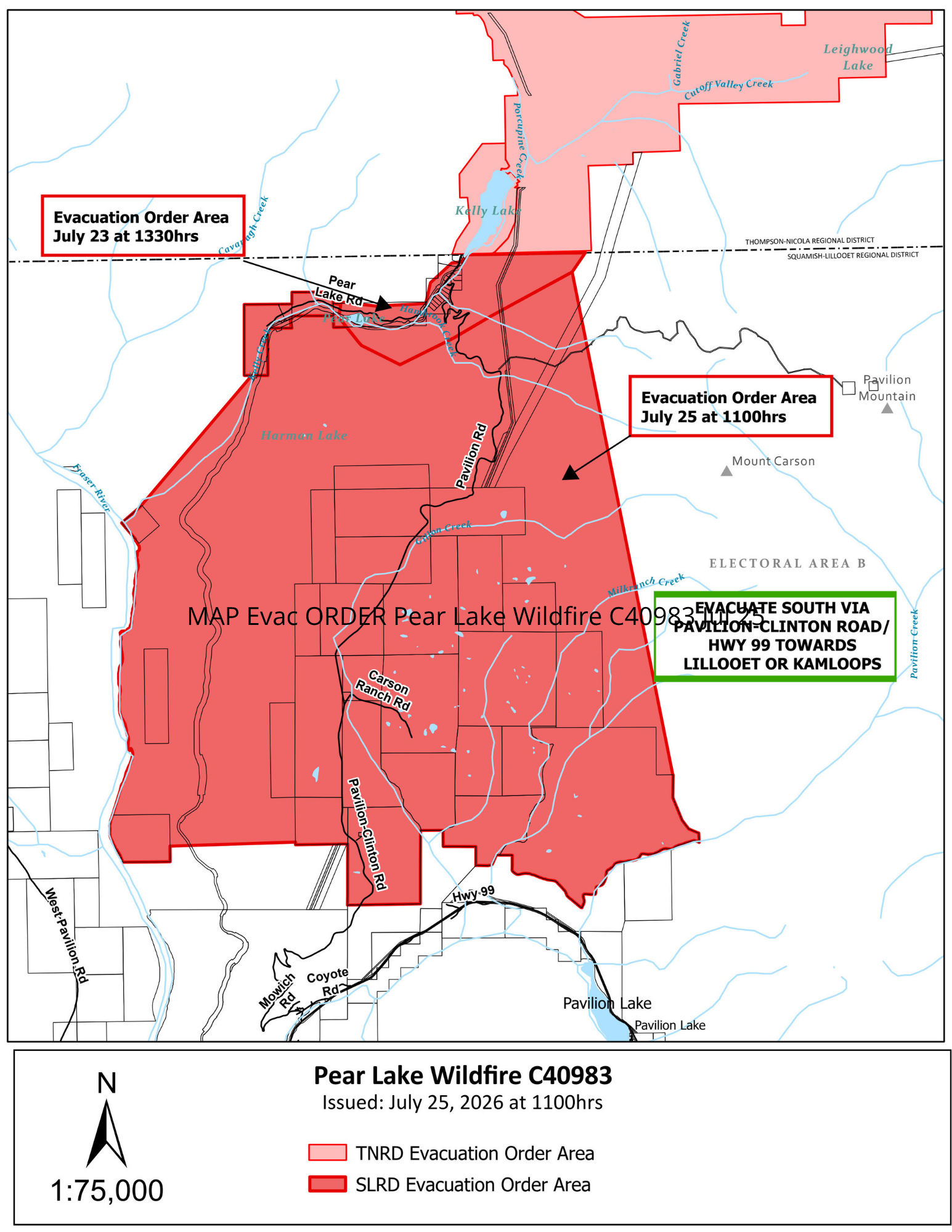 Map of the evacuation order for Pear Lake wildfire