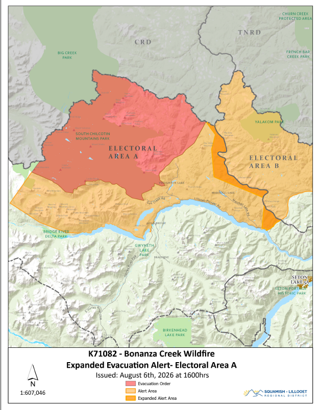 MAP of Evacuation ALERT expanded Bonanza Creek Aug 6