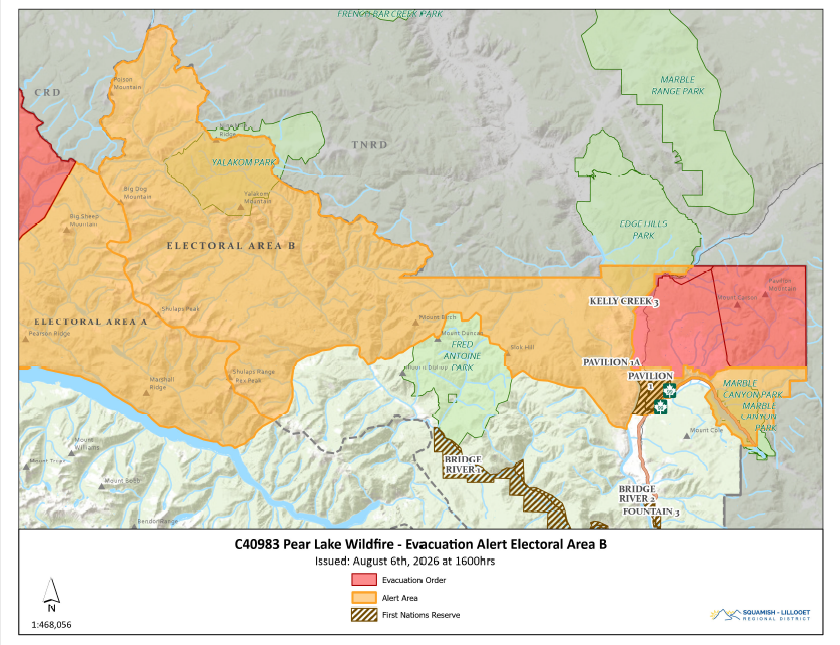 MAP Pear Lake Wildfire Evacuation Alert Aug 6