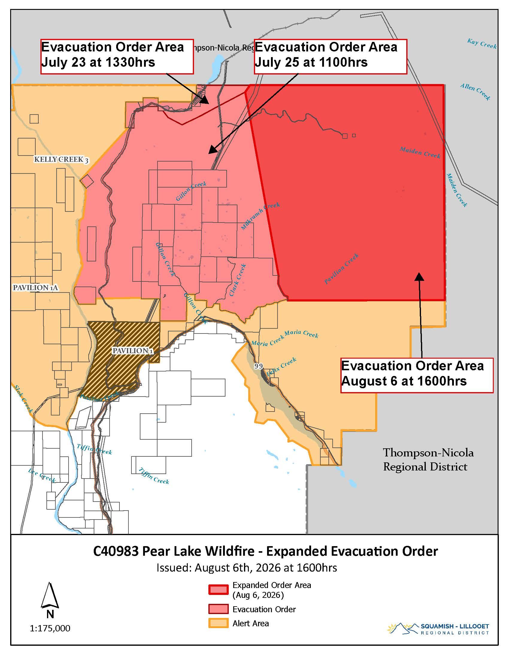 Evacuation zone for Pear Lake in SLRD as of August 6, 2026
